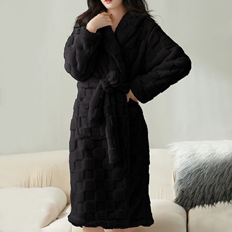 Couple Matching Plaid Textured Fleece Robe - Black - Women:XXL - image 16