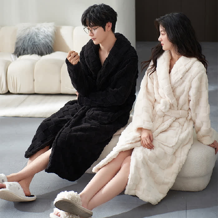 Couple Matching Plaid Textured Fleece Robe - image 5