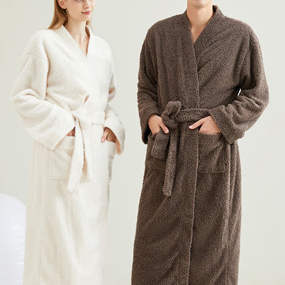 Couple Matching Solid Color Bathrobe Pants Set - image 3