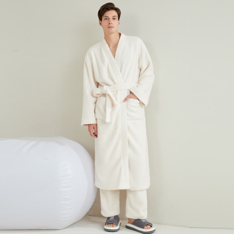 Couple Matching Solid Color Bathrobe Pants Set - image 5