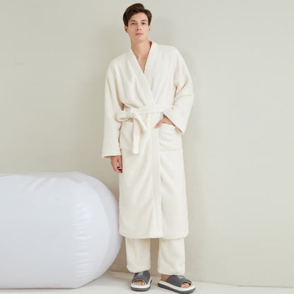 Couple Matching Solid Color Bathrobe Pants Set - image 5