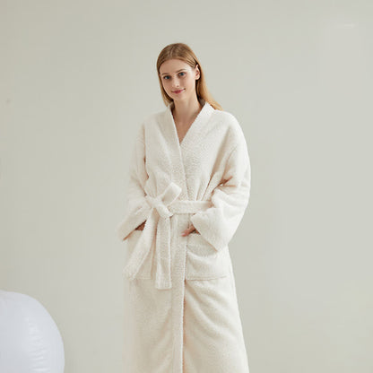 Couple Matching Solid Color Bathrobe Pants Set - Bathrobe with pants - Beige - XXL - image 4