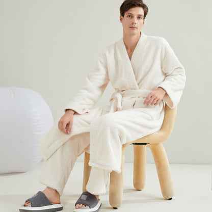 Couple Matching Solid Color Bathrobe Pants Set - image 6