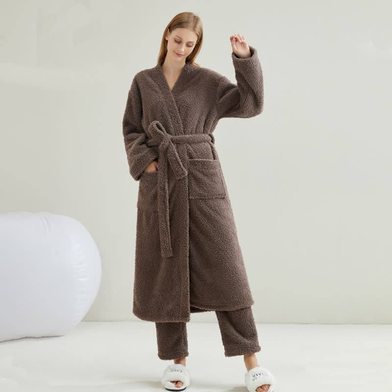 Couple Matching Solid Color Bathrobe Pants Set - Bathrobe with pants - Coffee - XXL - image 7