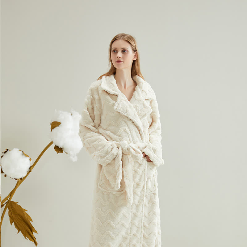 Unisex Solid Wavy Textured Bathrobe - Beige - XL - image 6