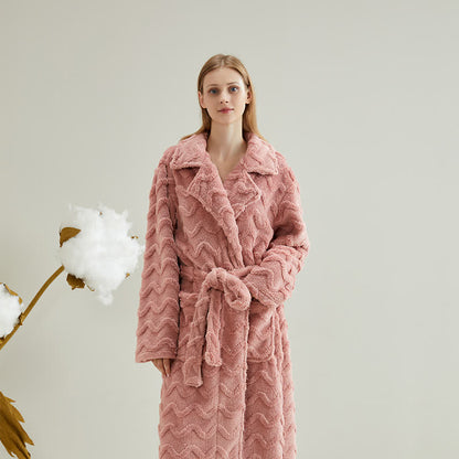 Unisex Solid Wavy Textured Bathrobe - Pink - XL - image 8