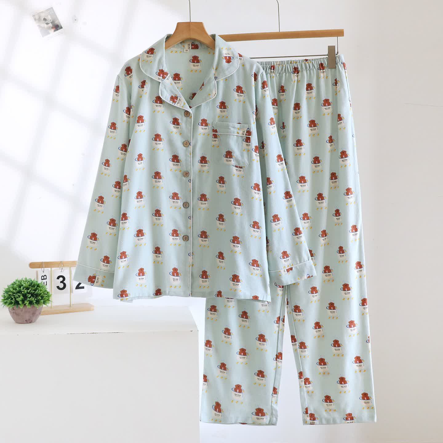 Teacup Bear Brushed Cotton Loungewear Set - Blue - XL - image 0