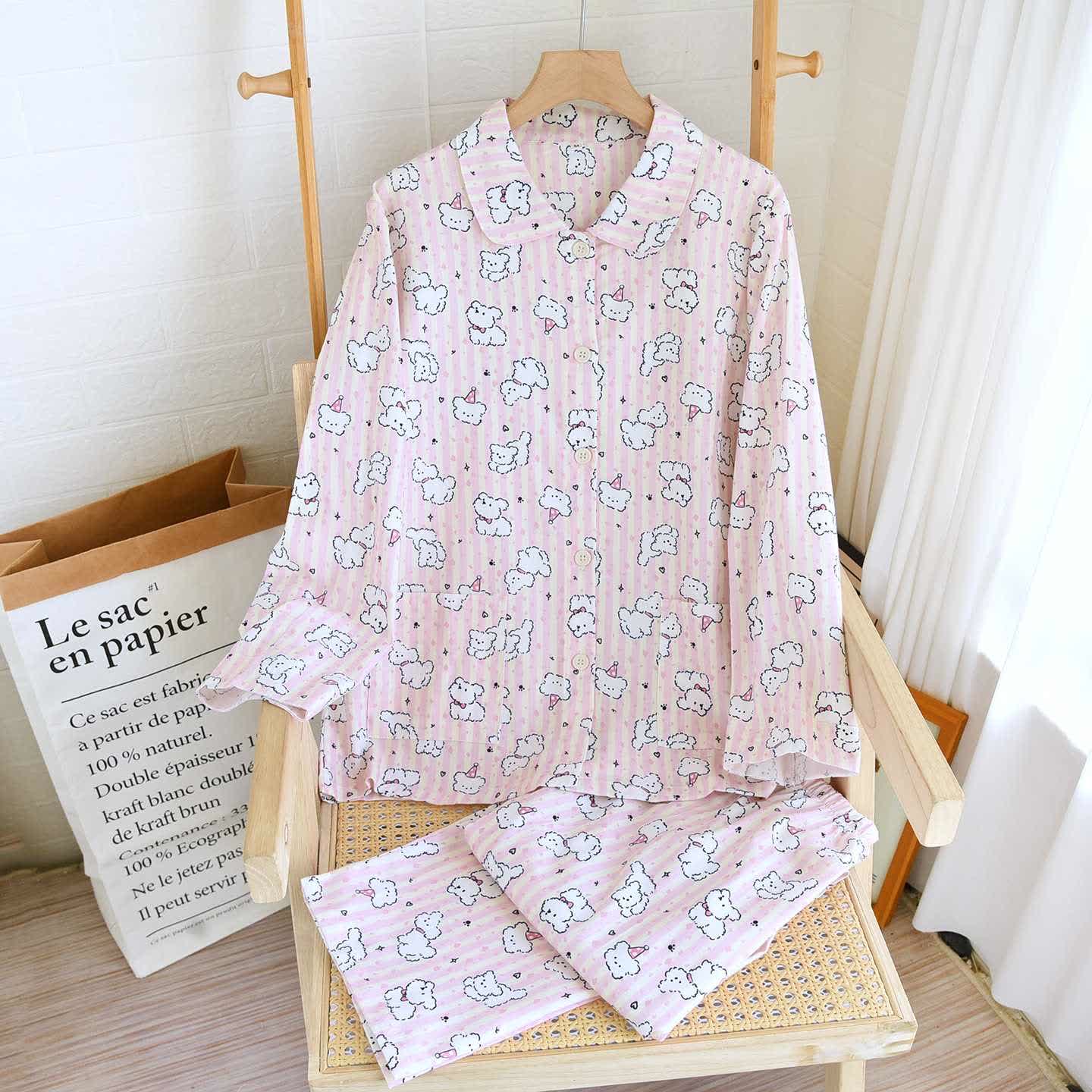 Cartoon Puppy Brushed Cotton Loungewear Set - Pink - XL - image 0