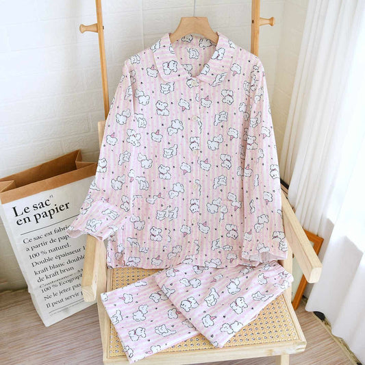 Cartoon Puppy Brushed Cotton Loungewear Set - Pink - XL - image 0