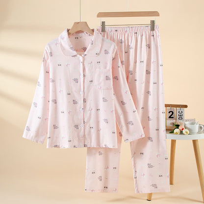Cute Dog Cat Brushed Cotton Loungewear Set - Pink - XL - image 0