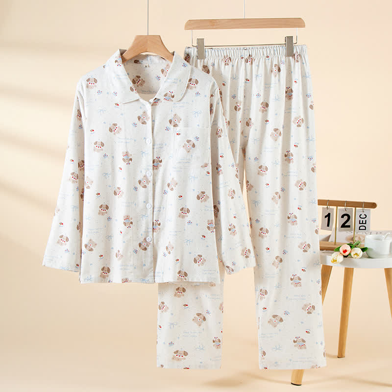 Dog Beige Brushed Cotton Loungewear Set - Beige - XL - image 0