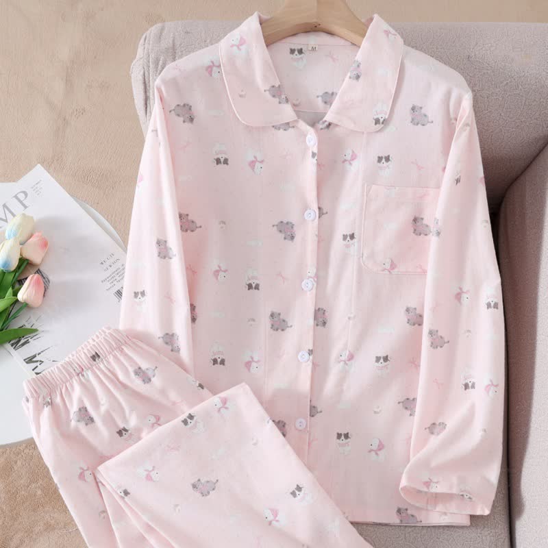 Cute Dog Cat Brushed Cotton Loungewear Set - image 1