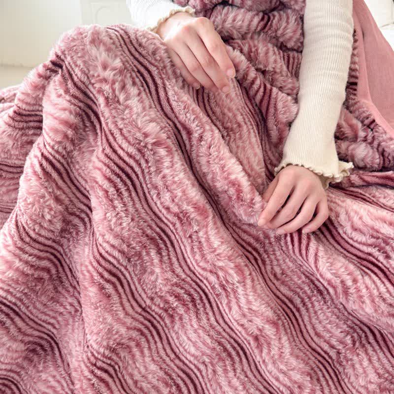 Faux Fur Wavy Jacquard Plush Blanket - Pink - 2PCS Pillowcases - 19" x 29" - image 0