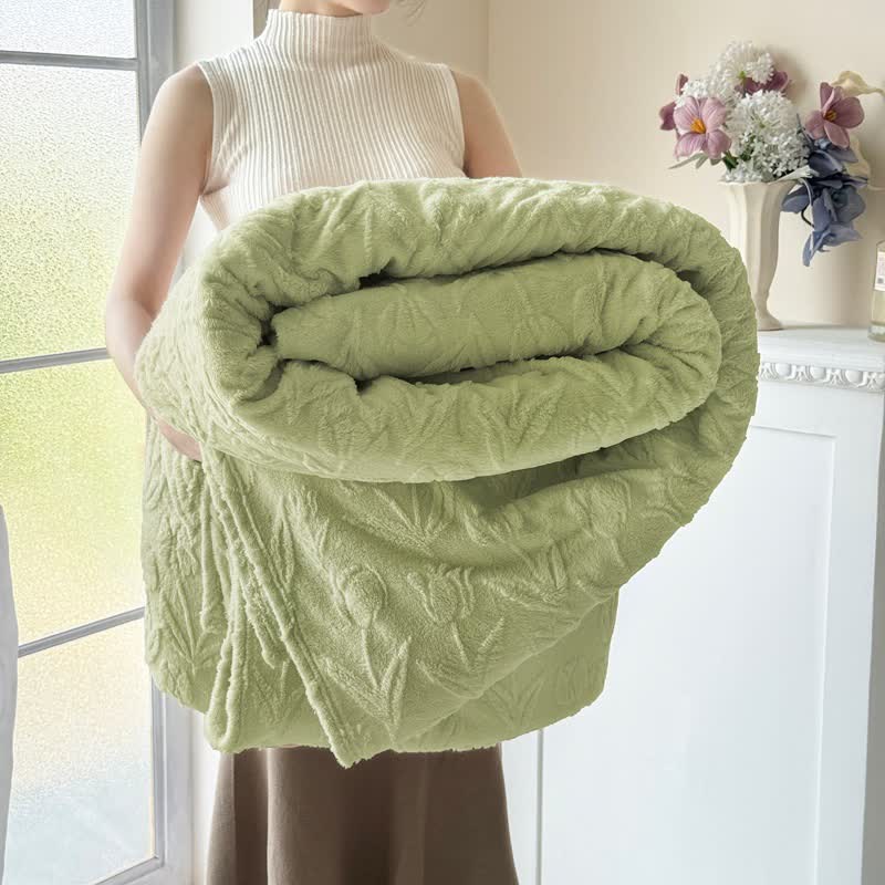 Faux Fur Tulip Textured Plush Blanket - Green - 2PCS Pillowcases - 19" x 29" - image 12