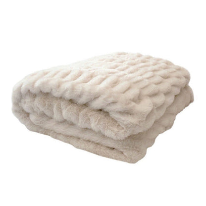 Tie-Dye Faux Rabbit Fur Blanket - Beige - 59"W x 79"L - image 7