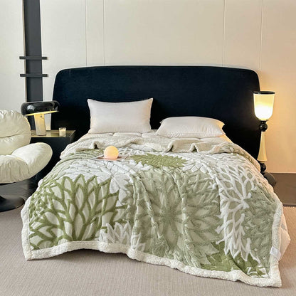 Floral-inspired Jacquard Sherpa Blanket - Light Green - Queen - image 11