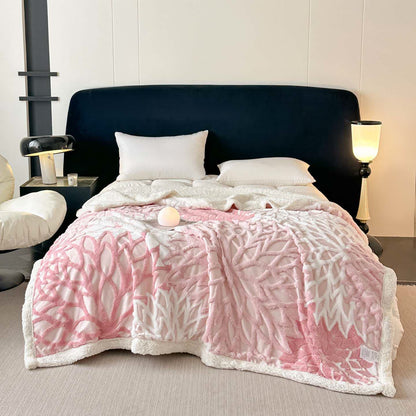 Floral-inspired Jacquard Sherpa Blanket - Pink - Queen - image 15