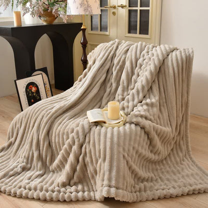 Modern Striped Warm Throw Blanket - Khaki - Queen - image 8