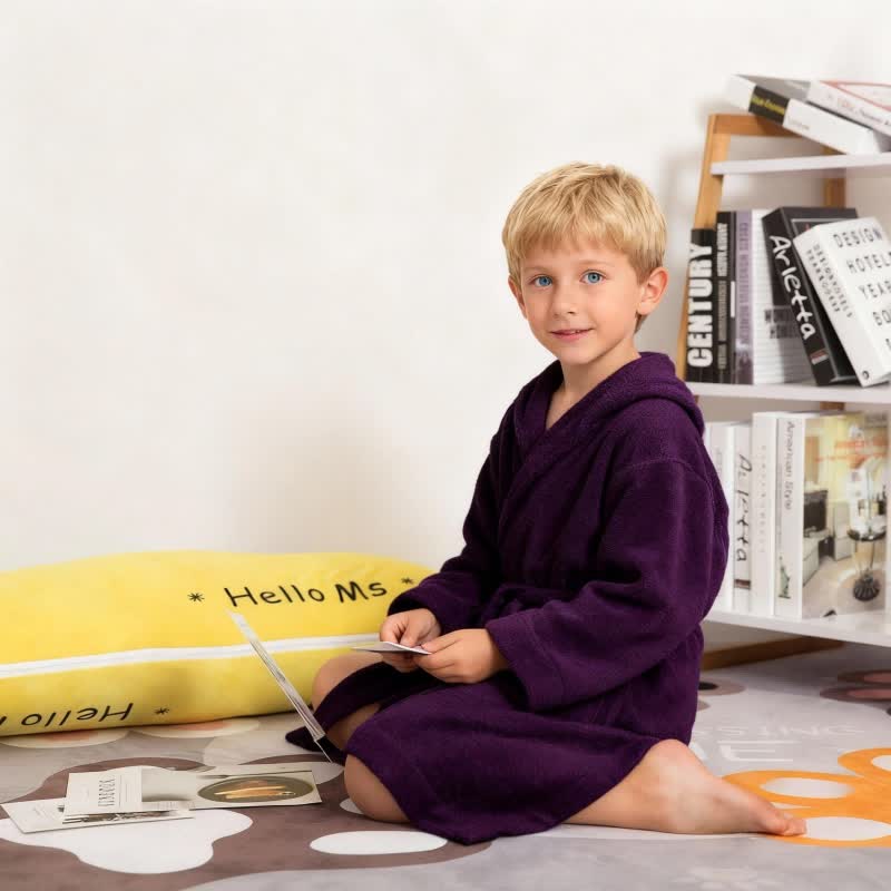 Solid Hooded Cotton Child Bathrobe - image 8