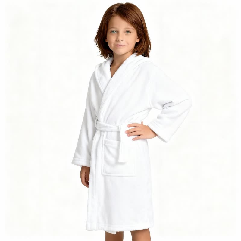 Solid Hooded Cotton Child Bathrobe - image 2