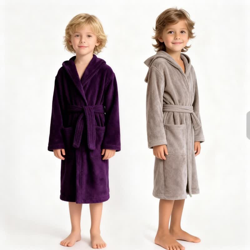 Solid Hooded Cotton Child Bathrobe - image 0