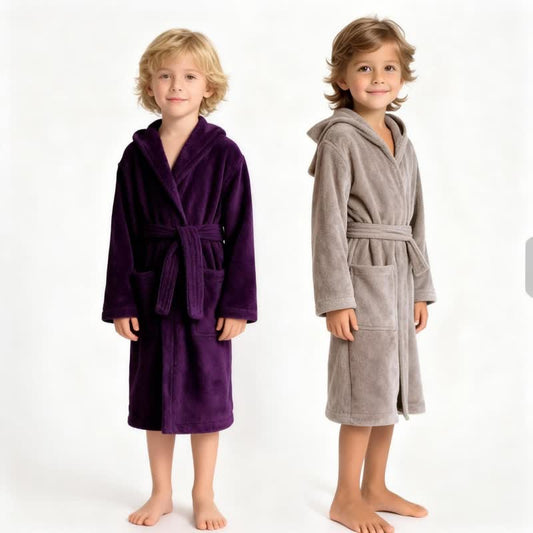 Solid Hooded Cotton Child Bathrobe - image 0
