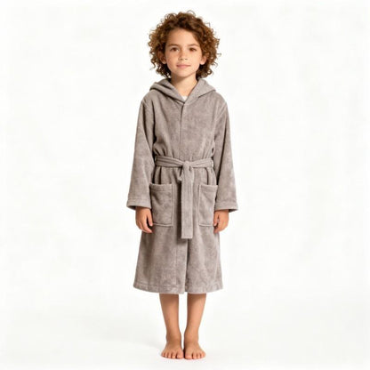 Solid Hooded Cotton Child Bathrobe - image 11