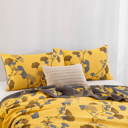 Ginkgo Leaf Natural Cotton Reversible Quilt - image 21