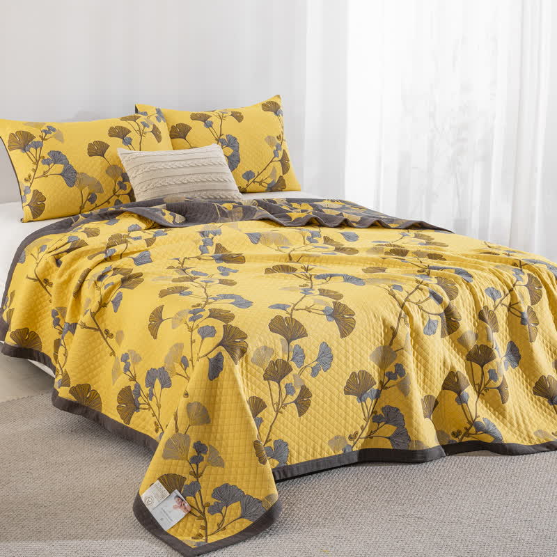 Ginkgo Leaf Natural Cotton Reversible Quilt - image 20