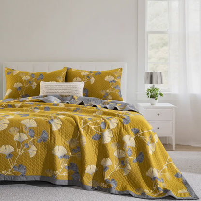 Ginkgo Leaf Natural Cotton Reversible Quilt - image 35