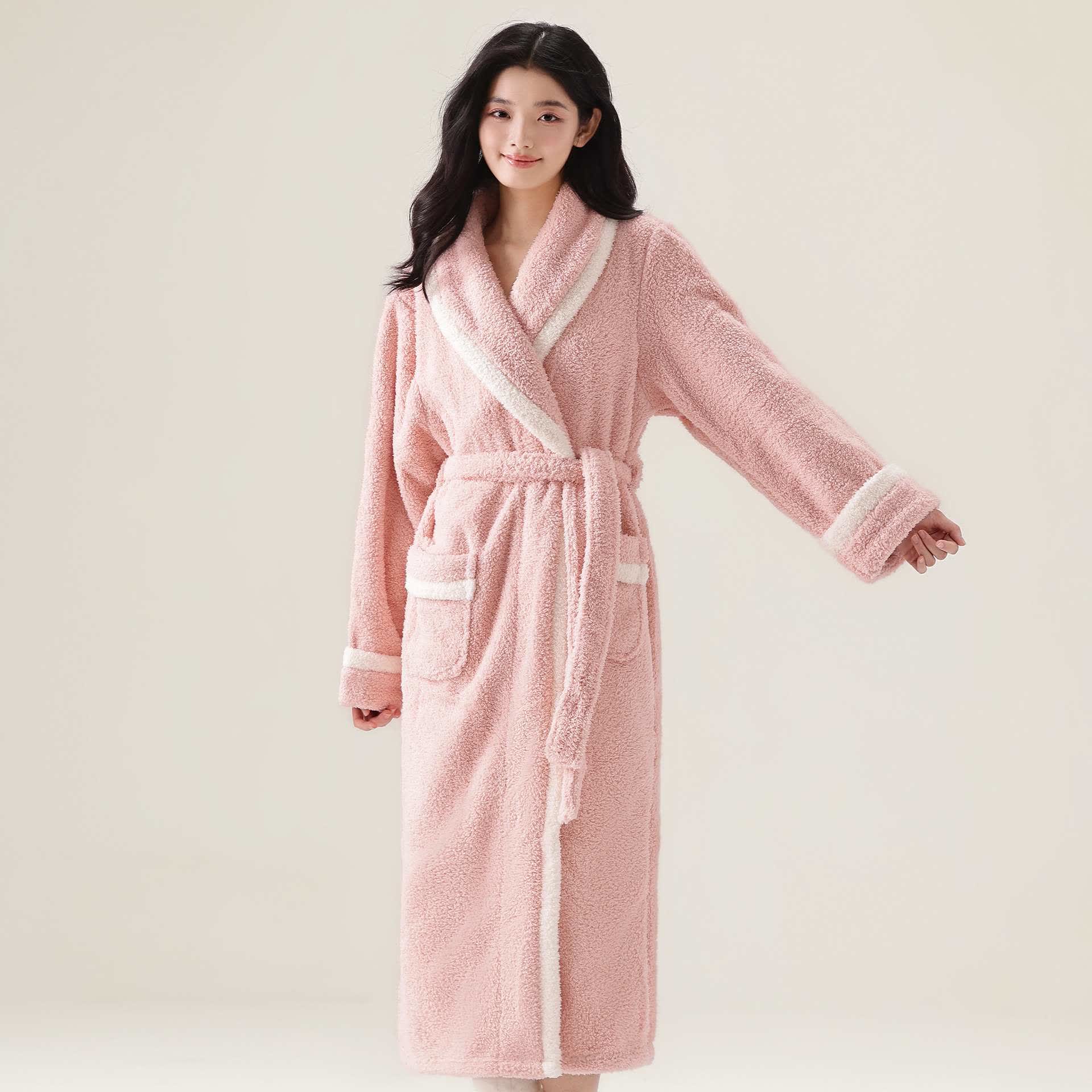 Unisex Fleece Plush Warm Robe - Pink - XL - image 5