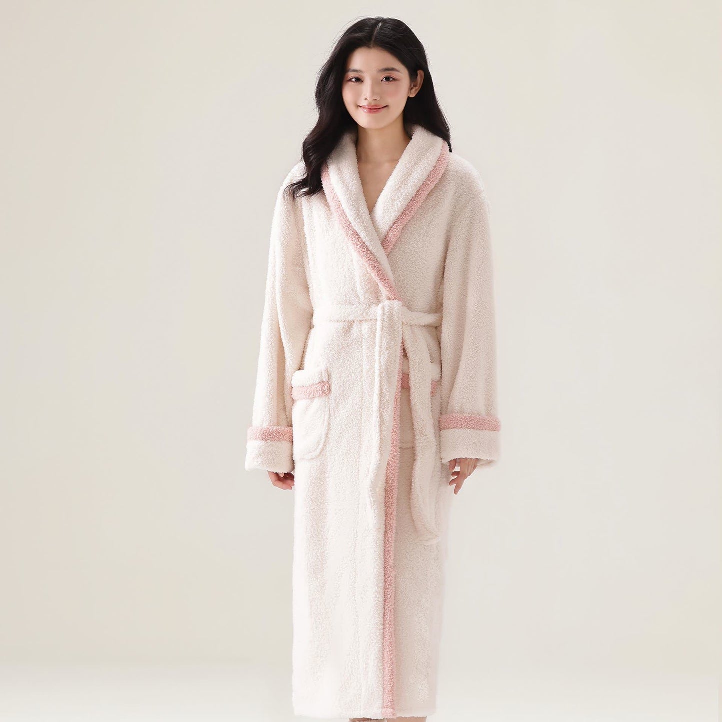 Unisex Fleece Plush Warm Robe - White - XL - image 4