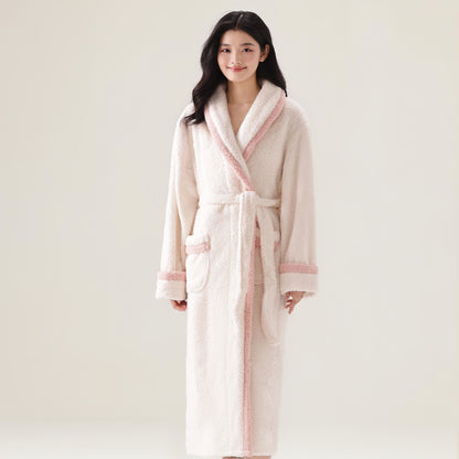 Unisex Fleece Plush Warm Robe - White - XL - image 4