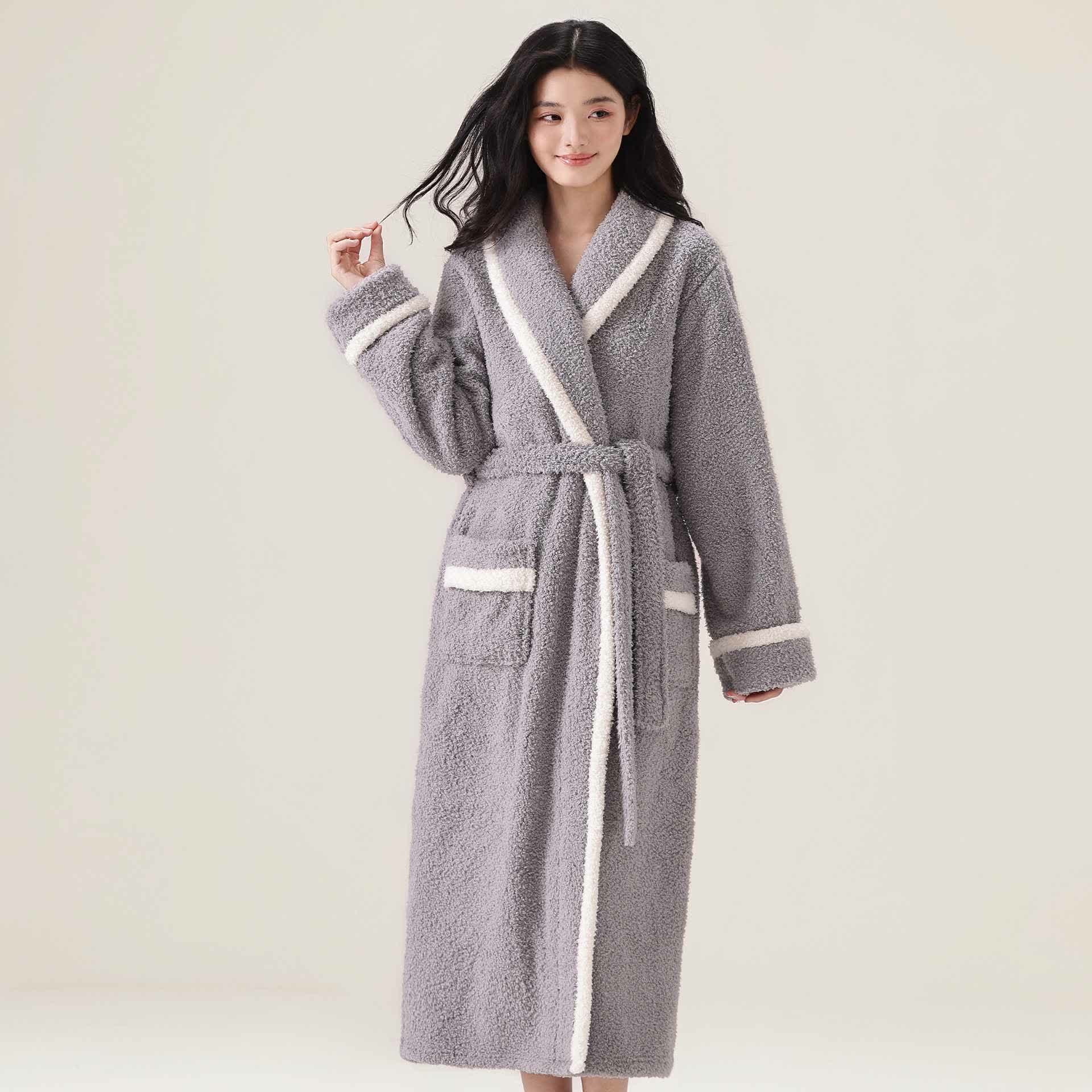 Unisex Fleece Plush Warm Robe - Light Gray - XL - image 6