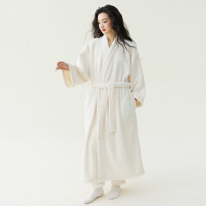 Minimalist Style Solid Plush Robe - Beige - Bathrobe with Pants - XL - image 2