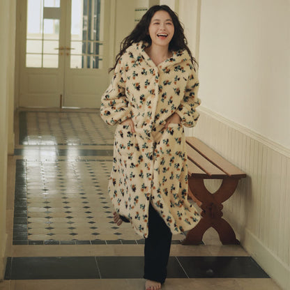 Rustic Floral Hooded Button Plush Robe - image 1