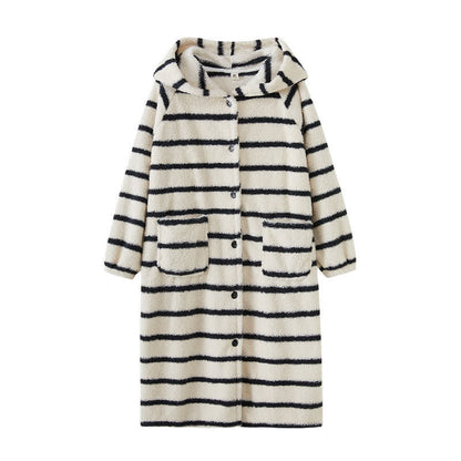 Classic Striped Hooded Button Plush Robe - image 3