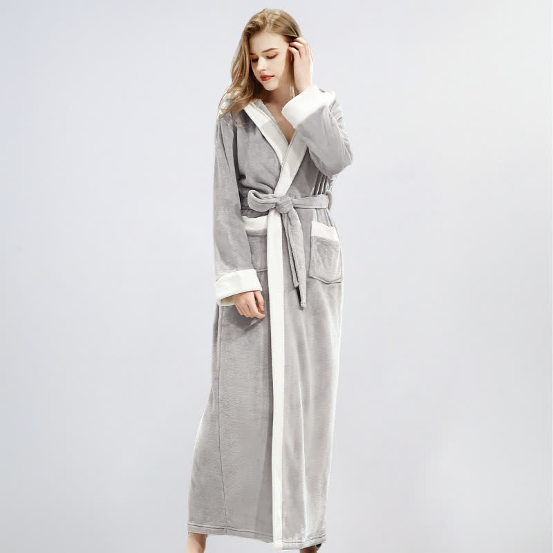 Unisex Fleece Plush Warm Hooded Robe - Light Gray - XL - image 9