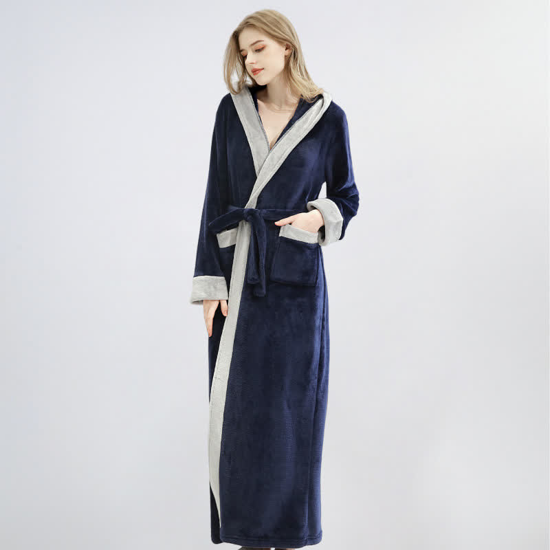Unisex Fleece Plush Warm Hooded Robe - Navy Blue - XL - image 4