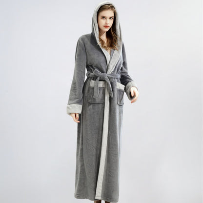 Unisex Fleece Plush Warm Hooded Robe - Dark Gray - XL - image 3