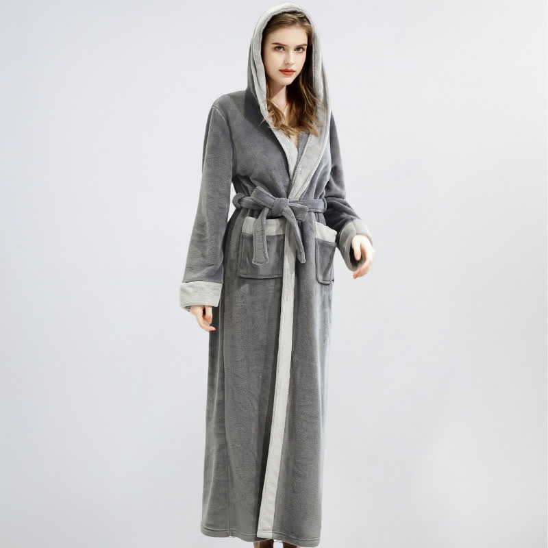 Unisex Fleece Plush Warm Hooded Robe - Dark Gray - XL - image 7
