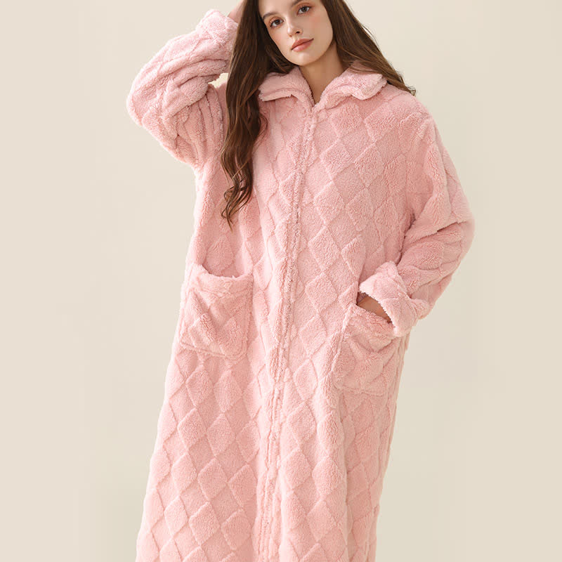 Diamond Textured Zip-Up Plush Robe - image 1