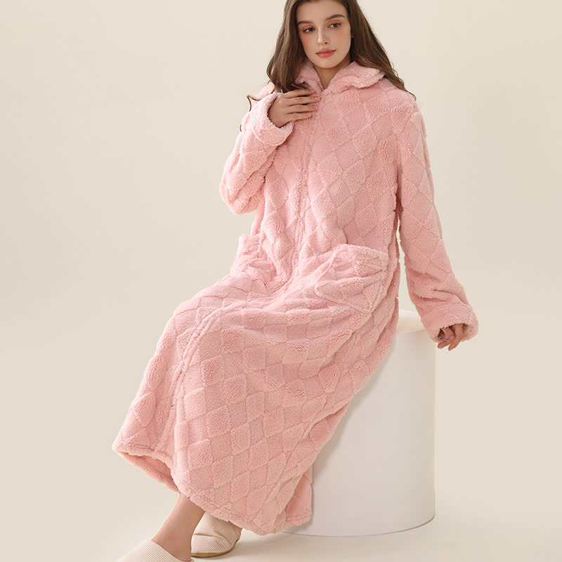 Diamond Textured Zip-Up Plush Robe - Pink - XL - image 0
