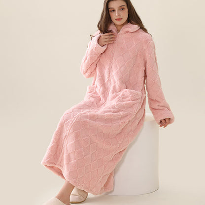 Diamond Textured Zip-Up Plush Robe - Pink - XL - image 0