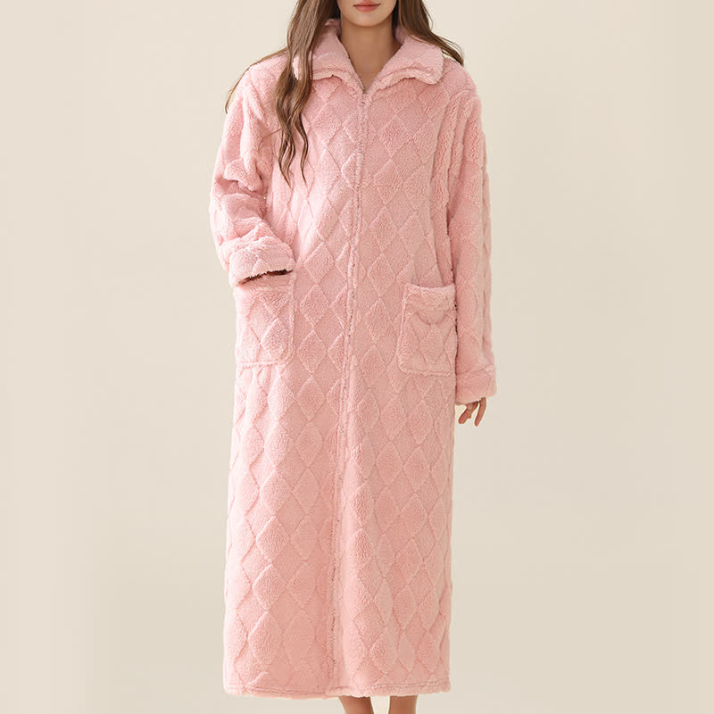Diamond Textured Zip-Up Plush Robe - image 5
