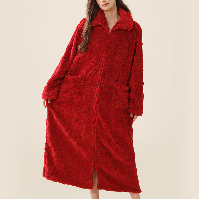 Diamond Textured Zip-Up Plush Robe - image 11