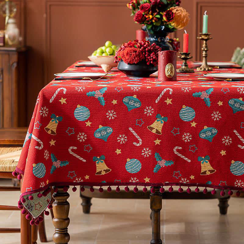 Jingle Bell Print Christmas Tablecloth - 55" x 102" - image 0