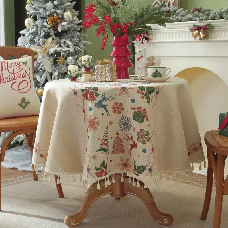 Christmas Bell Elk Tassel Tablecloth - 59" x 59" - image 0