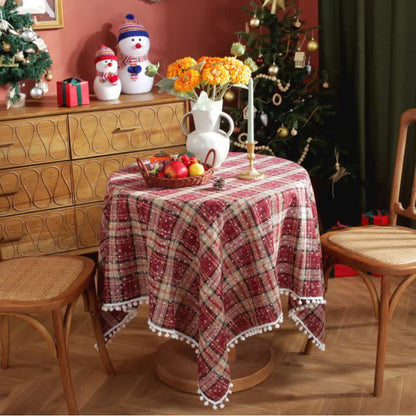 Christmas Snowflake Plaid Tassel Tablecloth - 55" x 102" - image 0