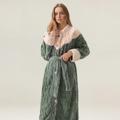 Colorblock Round Neck Plush Bathrobe Set - image 2